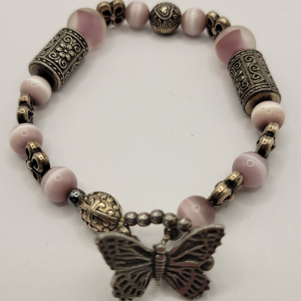 Danforth Pewter 1994 Pink and Silver Butterfly Bracelet